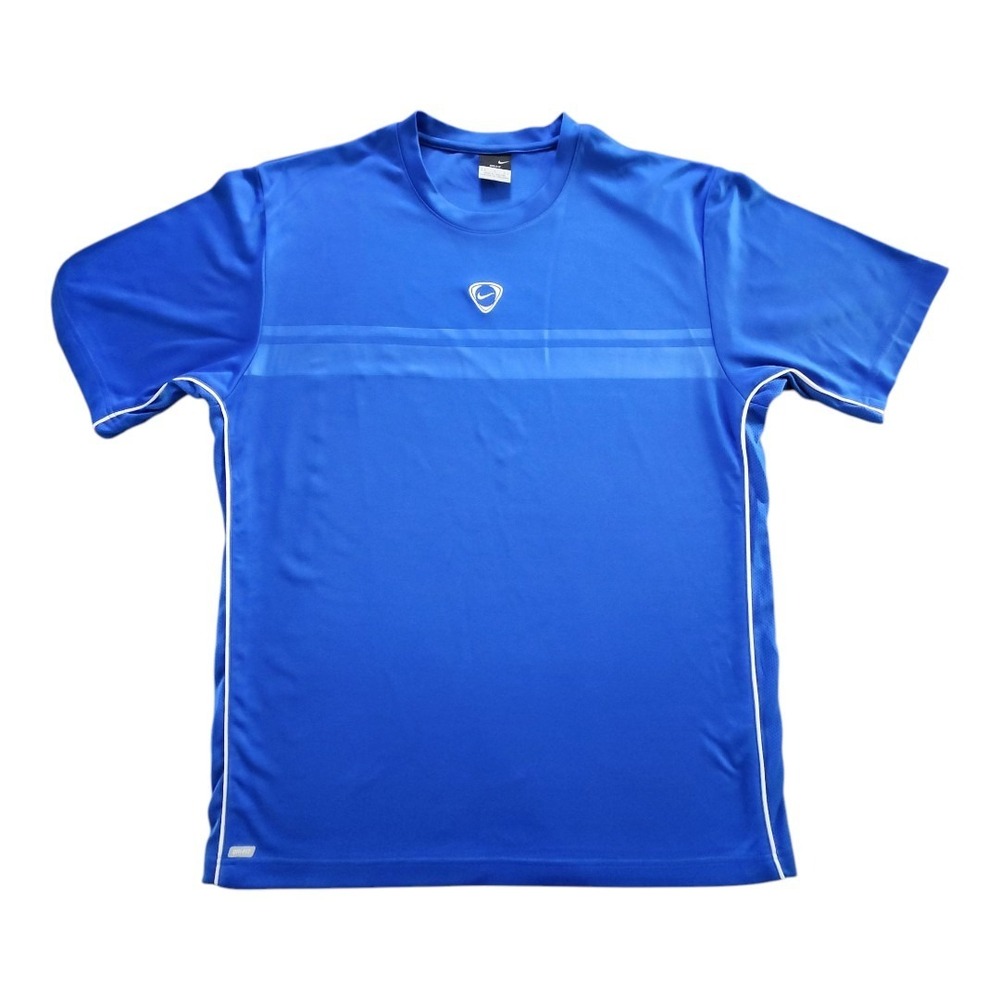 Nike Fit Dry T Shirt Men Size Large Polo Embroidered Mini Centered Swoosh Blue